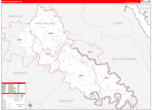 King William County, VA Zip Code Map